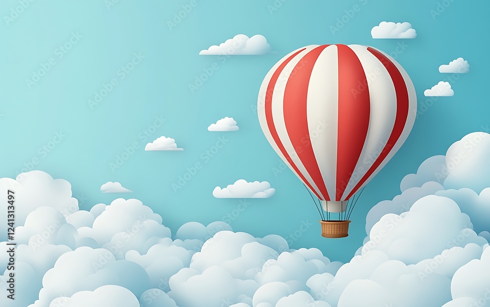 Obraz premium Colorful hot air balloon in cloudy sky. Possible use Illustration, social media graphic