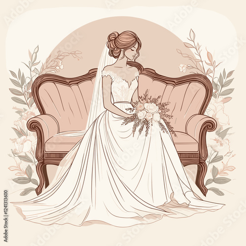 Bride Sitting on a Vintage Couch