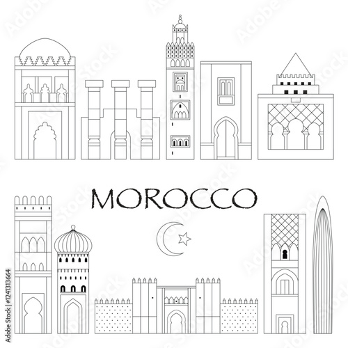 Obraz na płótnie Morocco Skyline Travel Scenes in Line Art w salonie
