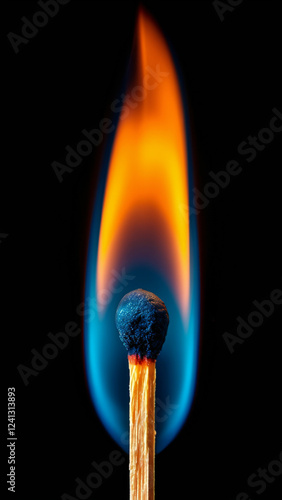 burning match on black background