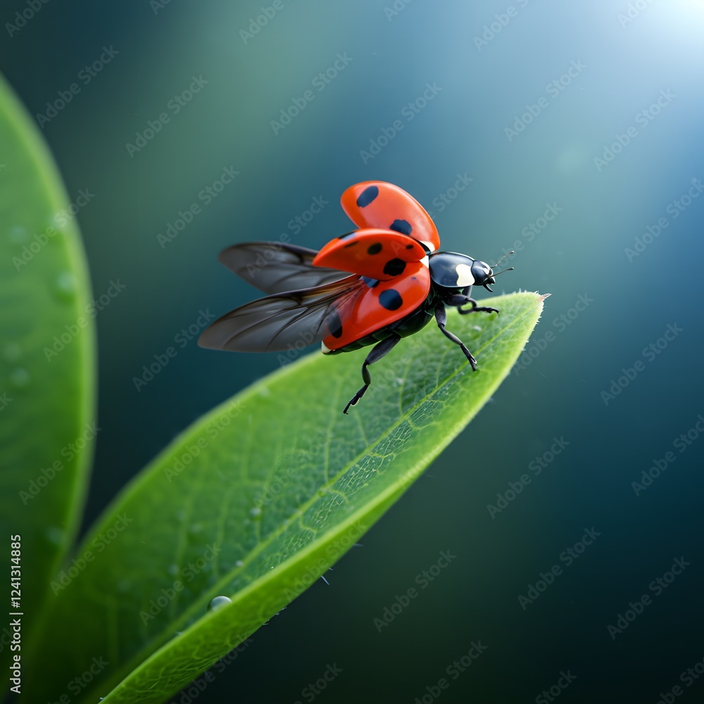Fototapeta premium Ladybug Taking Flight: A Moment of Natural Beauty