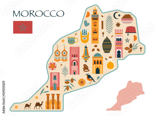 Morocco Travel Map with Popular Landmarks