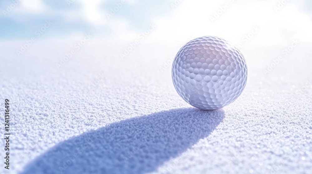 Snowy golf ball on blue background outdoor sports photography Snowy golf ball on blue background outdoor sports photography
