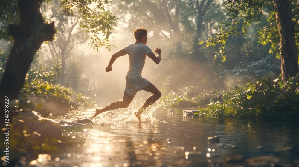 Morning Run Along the Sunlit Riverbank Morning Run Along the Sunlit Riverbank