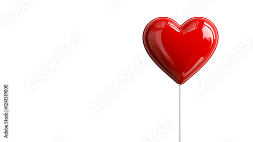 A single red balloon shaped like a heart, floating against a white background.