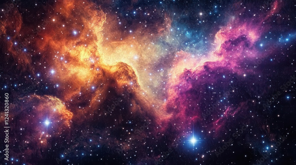Fototapeta premium A vibrant nebula showcases cosmic dust and stars