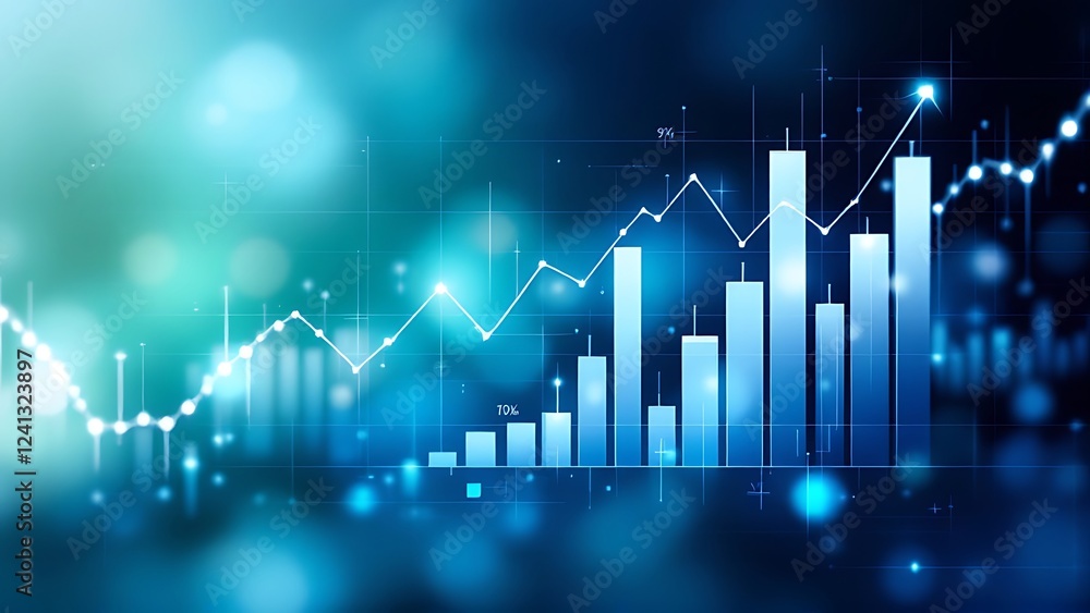 Business analyst examining financial data and stock market trends on blue graphs and charts Business analyst examining financial data and stock market trends on blue graphs and charts