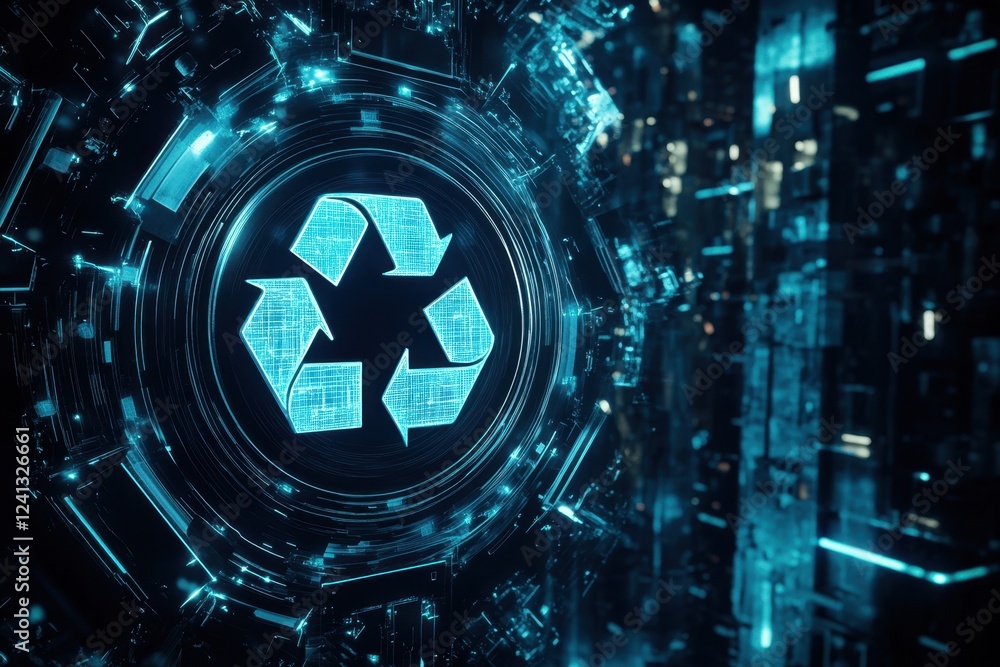 Futuristic Digital Recycling Symbol in High-Tech Cyber Environment Futuristic Digital Recycling Symbol in High-Tech Cyber Environment