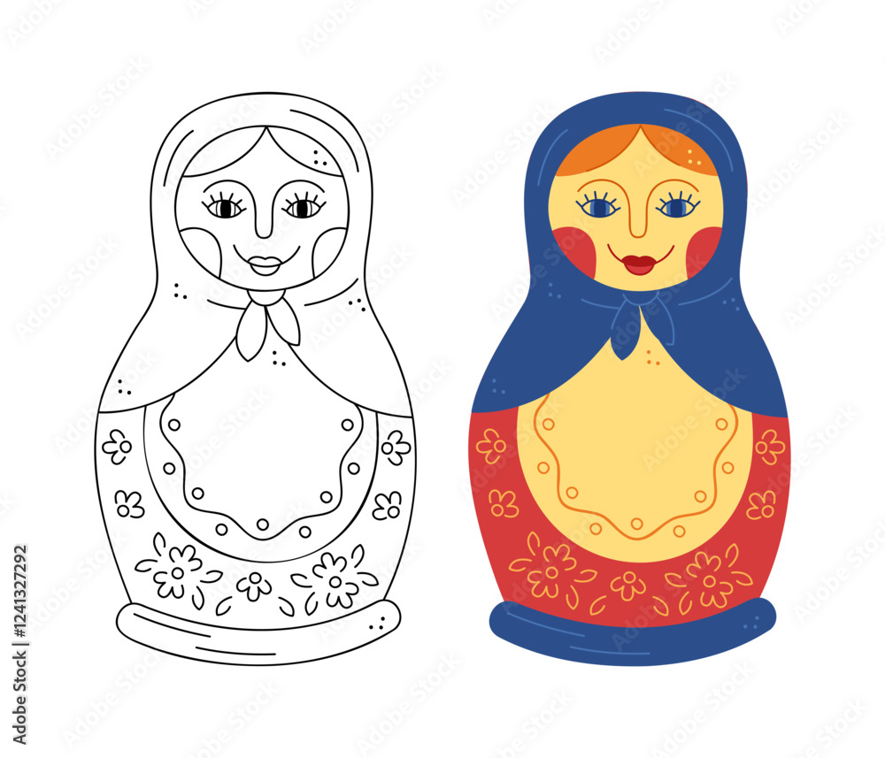 Two nesting dolls. Hand drawn clip art for your project. Two nesting dolls. Hand drawn clip art for your project.