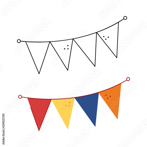 Two festive garlands with rectangular flags. Hand drawn clip art for your project.