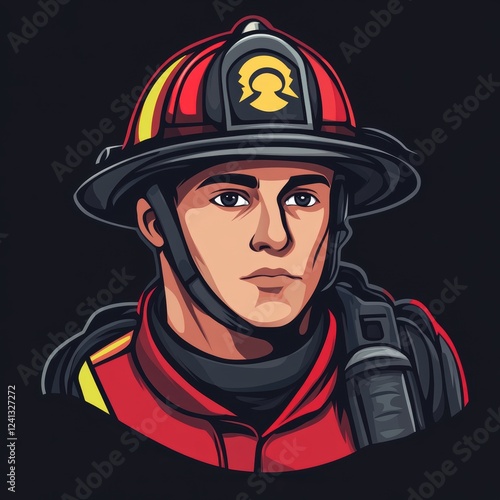 Bold and detailed portrait of a firefighter wearing a helmet and uniform. photo