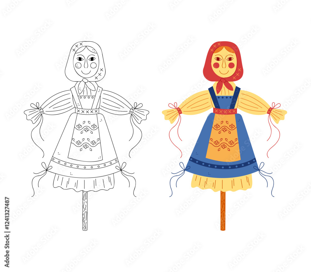 Two scarecrows for celebrating Shrovetide. Hand drawn clip art for your project. Two scarecrows for celebrating Shrovetide. Hand drawn clip art for your project.