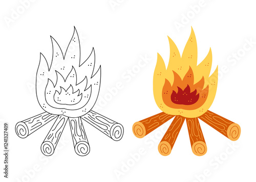 Two bonfires for celebrating Shrovetide. Hand drawn clip art for your project.