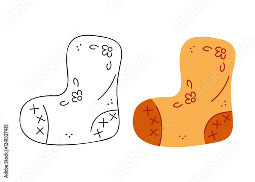 Two felt boots. Hand drawn clip art for your project.