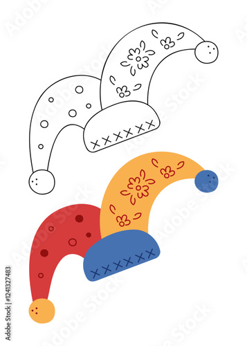 Two buffoon hats. Hand drawn clip art for your project.