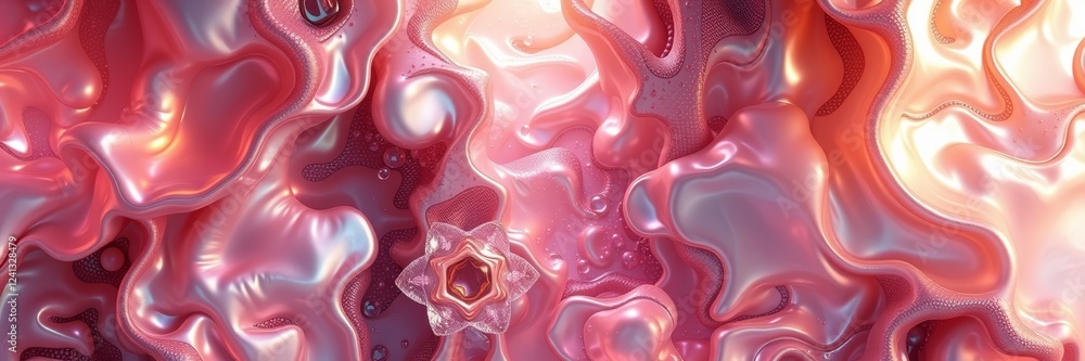 Fototapeta premium Fluid pink and purple abstract texture with floral element