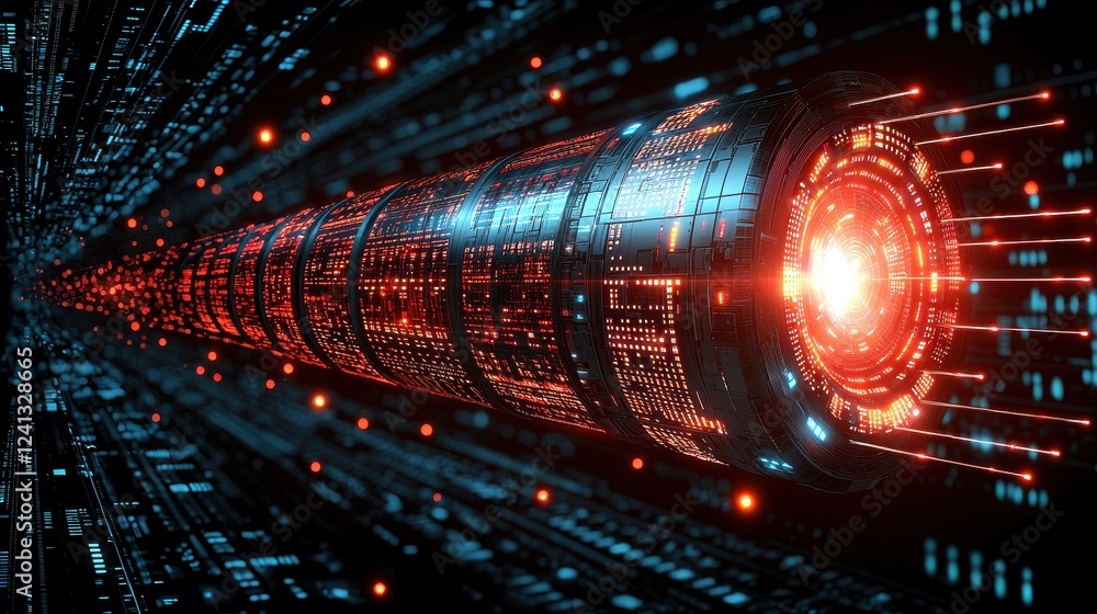 Futuristic Data Tunnel High Tech Digital Network Streaming Red And Blue Light Futuristic Data Tunnel High Tech Digital Network Streaming Red And Blue Light