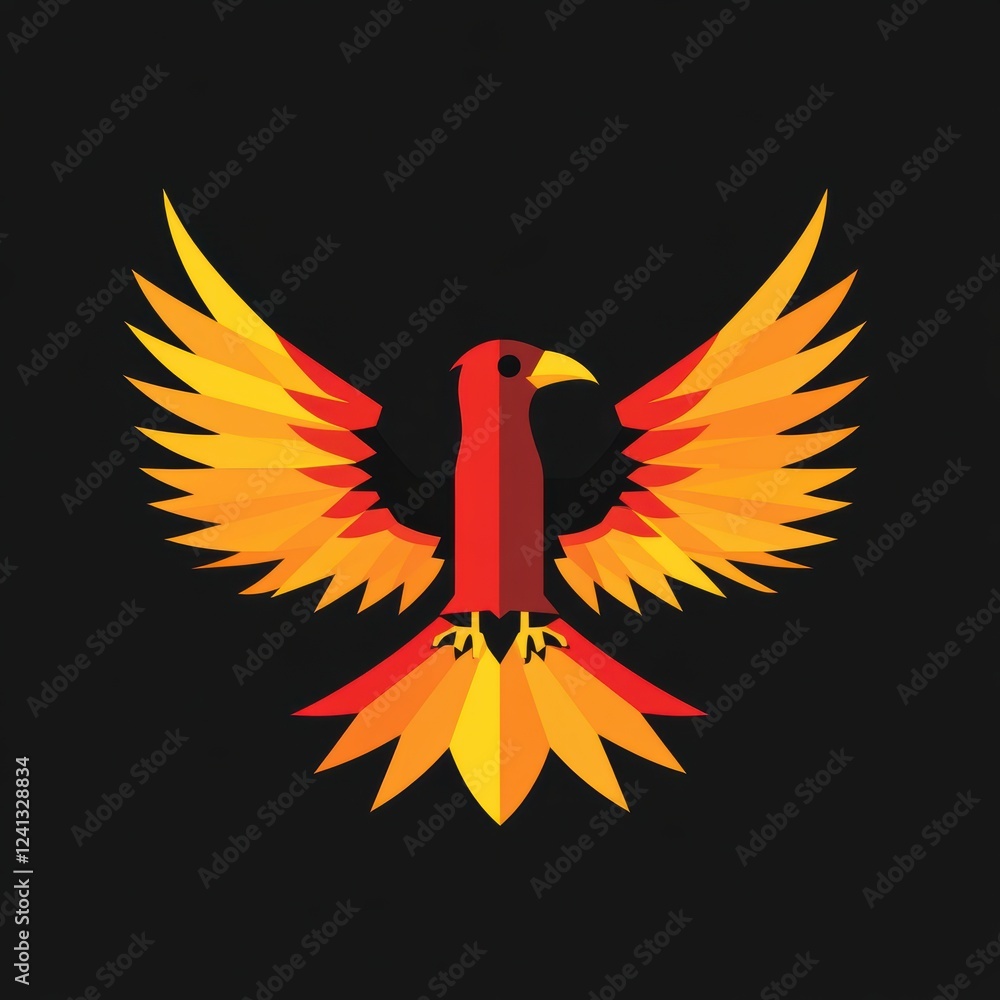 Obraz premium A dynamic phoenix-like eagle in red, yellow, and black, representing German symbolism.