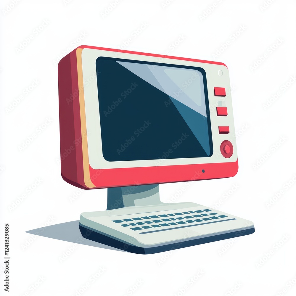 A retro-style computer with a red and white color scheme, evoking nostalgia and vintage technology. A retro-style computer with a red and white color scheme, evoking nostalgia and vintage technology.