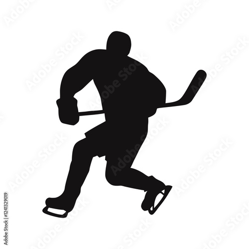 Hockey player silhouette. Man playing hockey. Vector illustration.