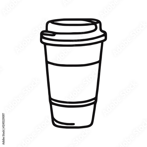 Coffee to go continuous line art. Hand drawn sketch doodle for cafe. Vector illustration.