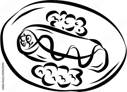 Mexican food. Hand drawn vector isolated doodle.   Chimichanga 