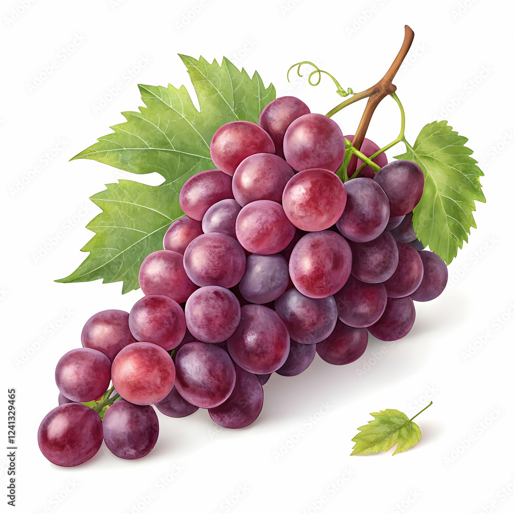 Fototapeta premium Grapes isolated in high resolution for organic produce art, culinary designs, and health-centric project, white background