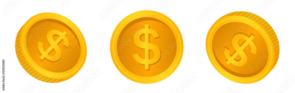 Golden coin illustration in three different angle Golden coin illustration in three different angle