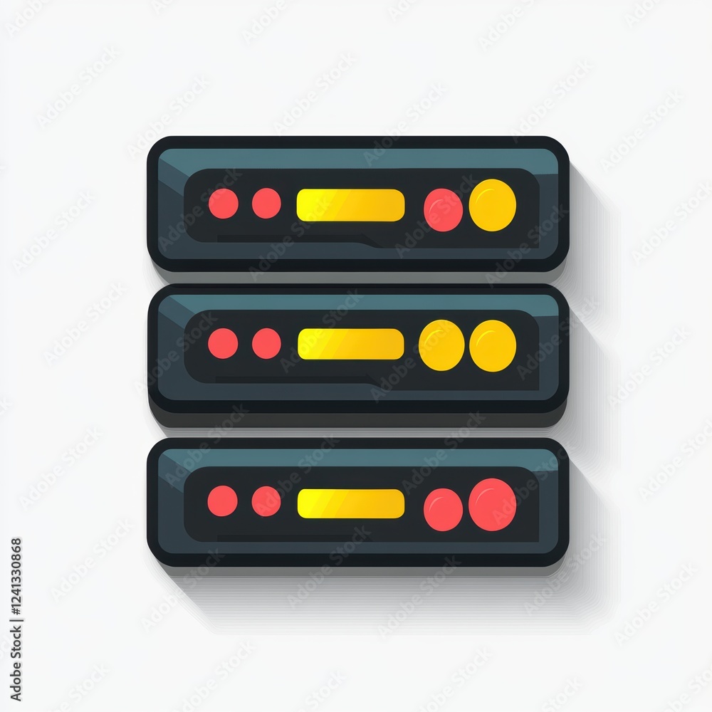 Simplistic black and yellow server stack with glowing buttons and minimalist design. Simplistic black and yellow server stack with glowing buttons and minimalist design.