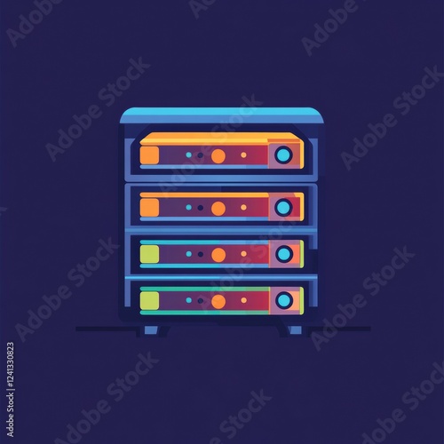 Modern server stack with vibrant orange and blue LED indicators set against a dark blue background.