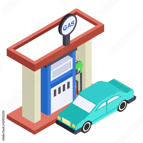 petrol bowsers with vehicle Front View isometric Concept, gasoline pump Vector color Icon Design, Oil and Gas industry Symbol, Petroleum  and gasoline Sign, Service and supply stock illustration