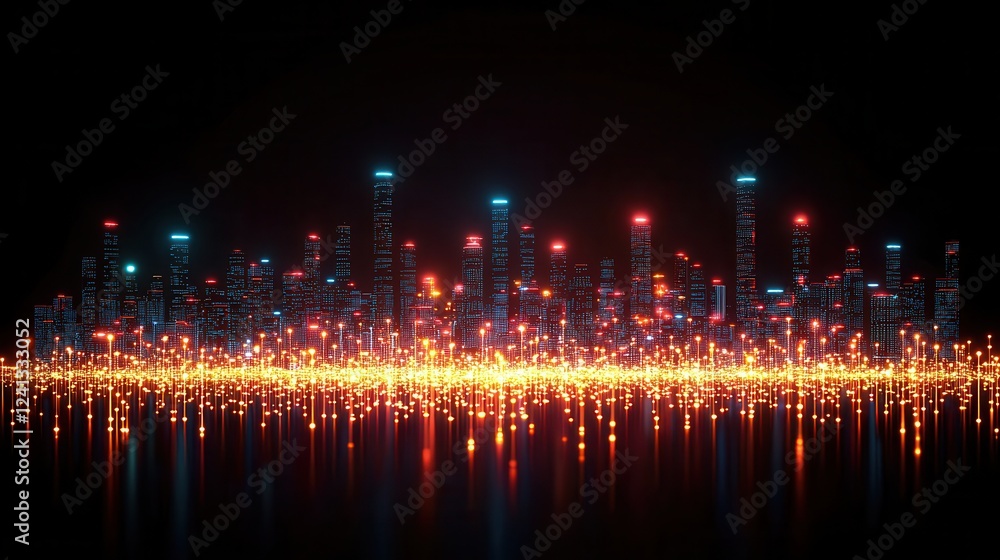 Fototapeta premium Futuristic Cityscape at Night Neon Lights and Skyscrapers Glow