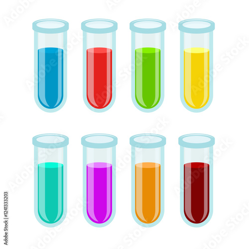 set of flasks with different colored liquids