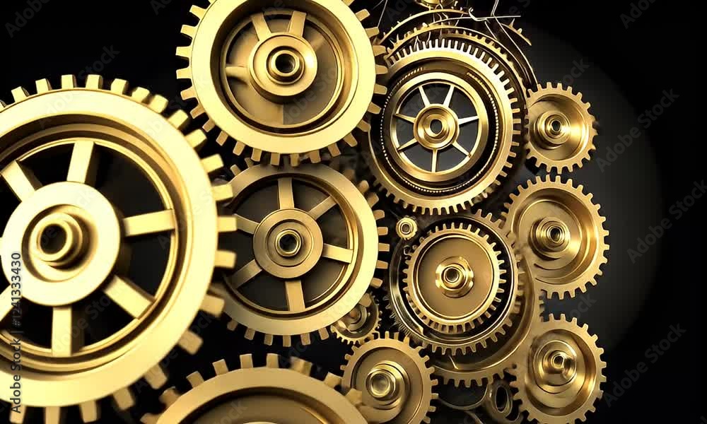 Golden gears mechanism, abstract background, engineering, technology Golden gears mechanism, abstract background, engineering, technology