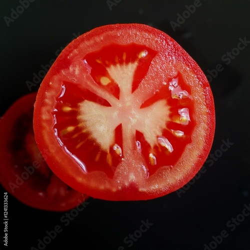 Wallpaper Mural tomato, sliced, fresh, juicy, red, ripe, vibrant, organic, whole, half, cut, detailed texture, glossy, smooth, moist, seeds, pulp, close-up, high-resolution, macro, soft lighting, natural shadows Torontodigital.ca