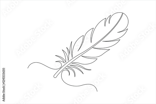 Bird feather continuous one line art drawing of outline vector illustration