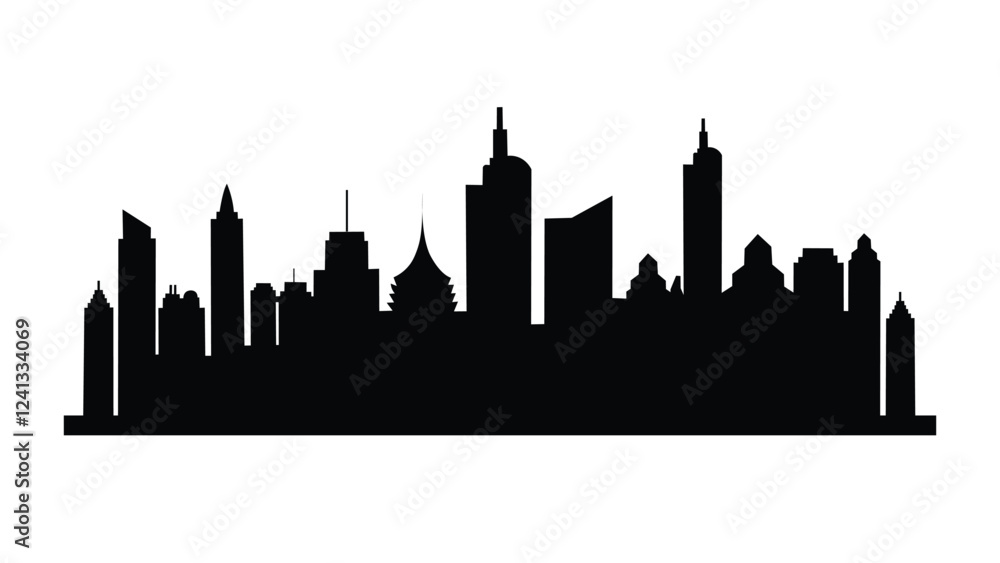Fototapeta premium Black City skyline vector art on white background