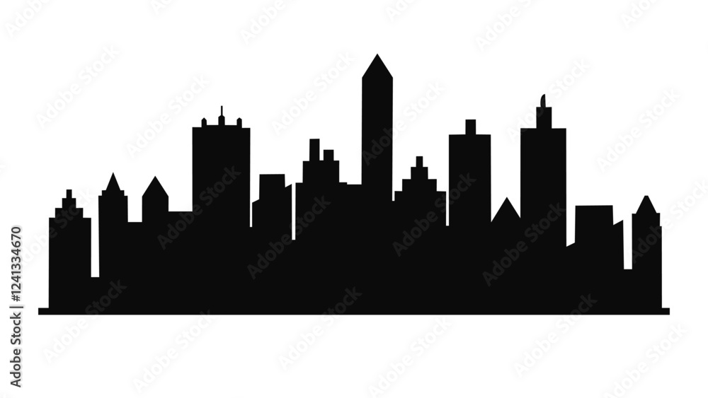 Naklejka premium Black City skyline vector art on white background 