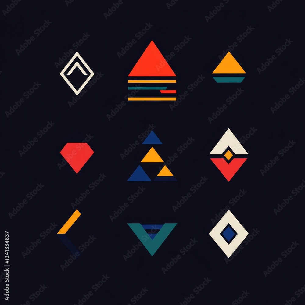 A set of abstract mountain and geometric shape icons in a minimalist style.