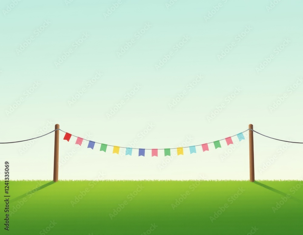 Festive Bunting on Green Grass under a Clear Sky