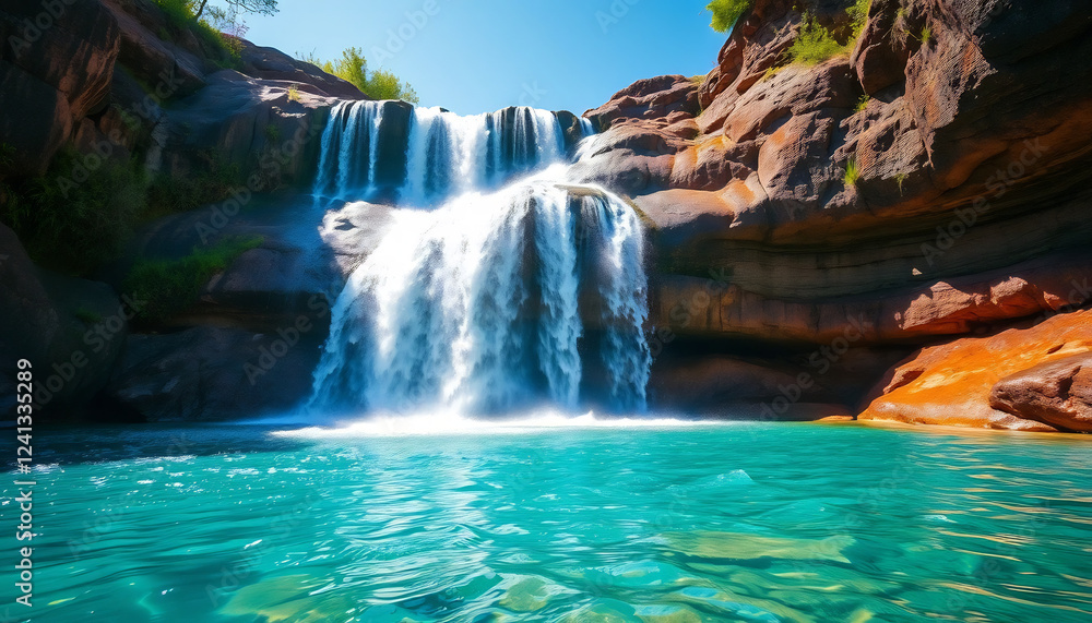 Naklejka premium Picturesque Waterfall Cascading into a Clear Pool