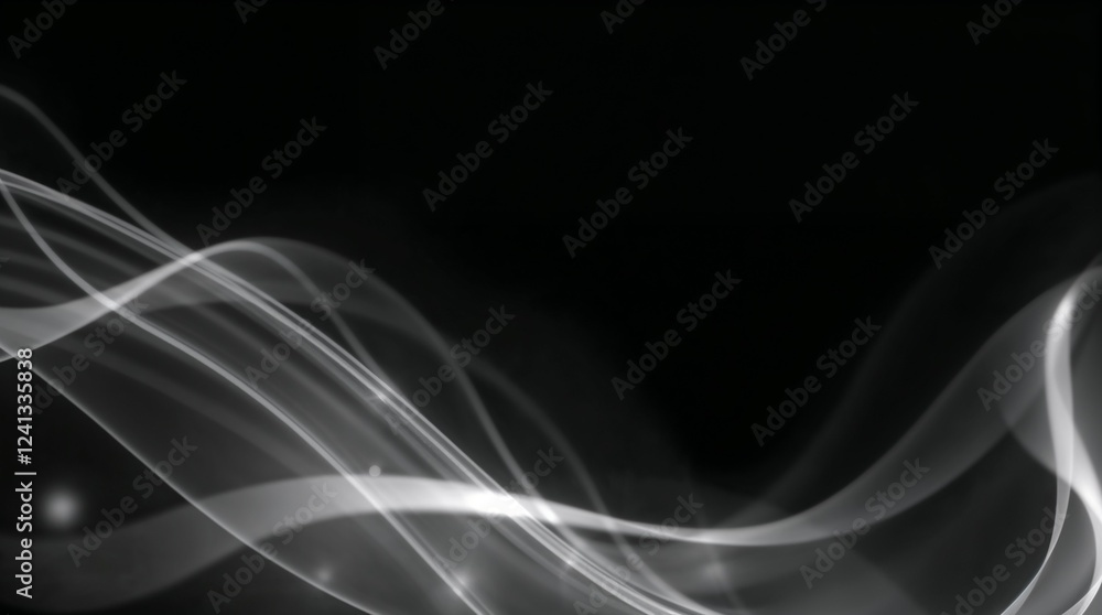 Naklejka premium Abstract white light waves on black background