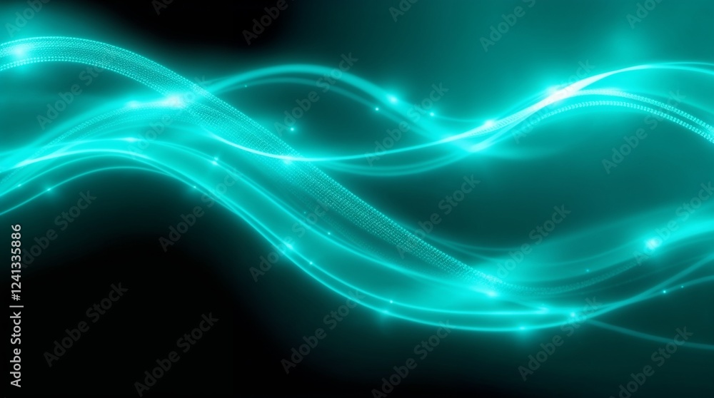 Naklejka premium Abstract teal light waves on dark background