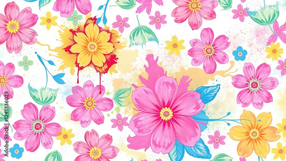 Fototapeta premium Pastel Paint Swirls Adorn Delicate Floral Pattern