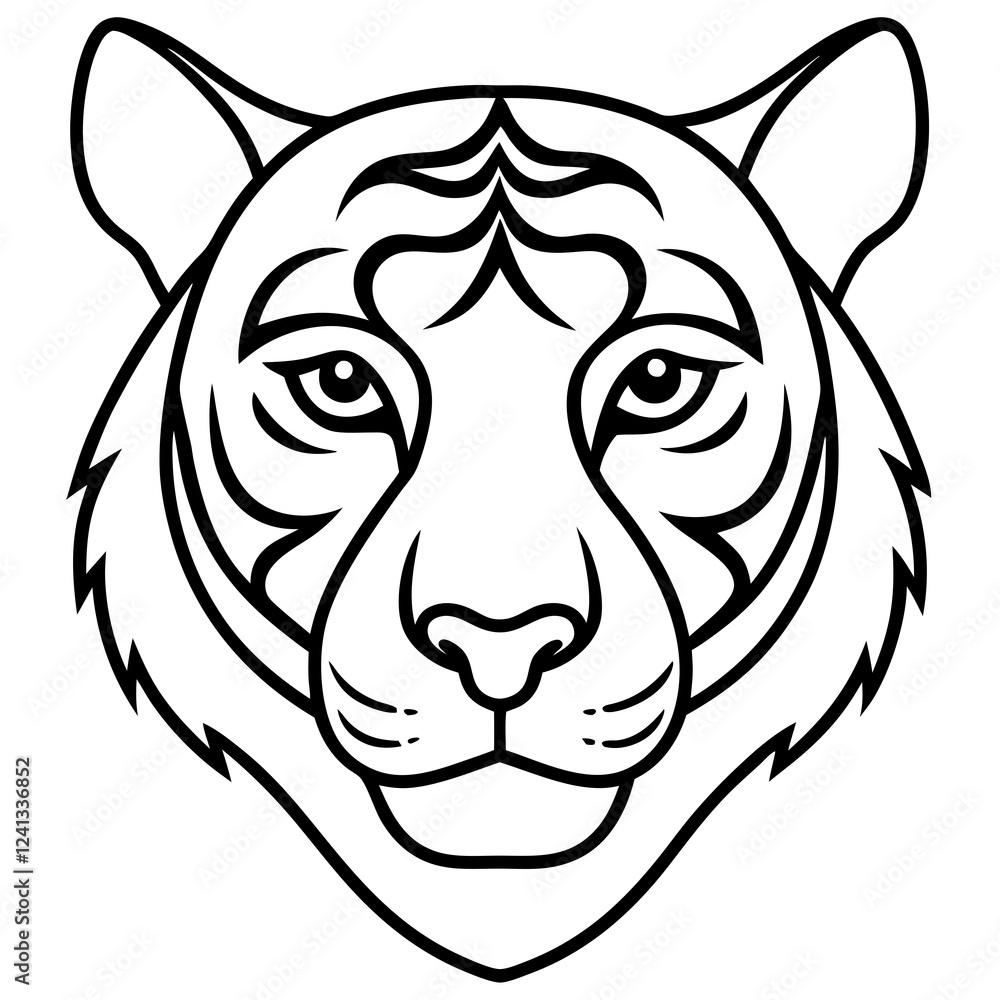Sleek Tiger Head in Simple Line Art Sleek Tiger Head in Simple Line Art
