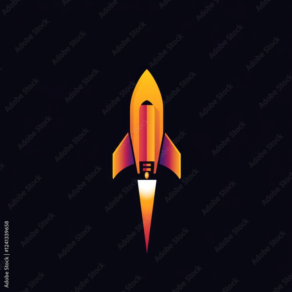 Retro-styled space rocket launching against a dark background, symbolizing exploration. Retro-styled space rocket launching against a dark background, symbolizing exploration.