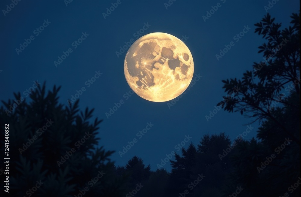 A bright full moon in a dark sky, against the background of the night starry sky at dusk. A hybrid solar eclipse. An unusual full moon in a cloudy sky. Beautiful moonlight. A bright full moon in a dark sky, against the background of the night starry sky at dusk. A hybrid solar eclipse. An unusual full moon in a cloudy sky. Beautiful moonlight.