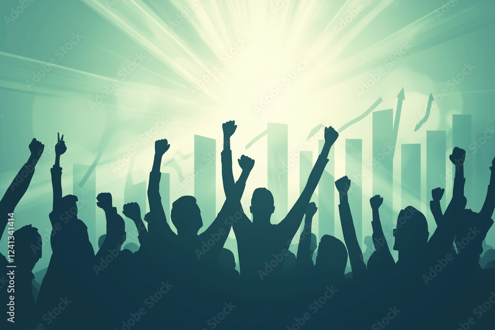 illustration of celebration with a large graph in the background showing business success illustration of celebration with a large graph in the background showing business success