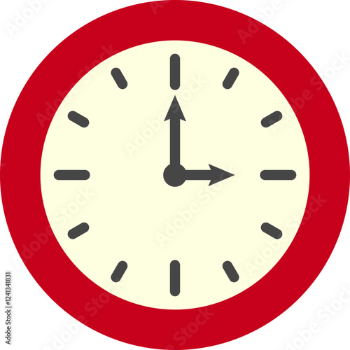 Simple, minimalist clock design showing 2 oclock.  Perfect for websites, apps, presentations, or any project needing a clean time element.  The bold red bezel provides a striking visual.