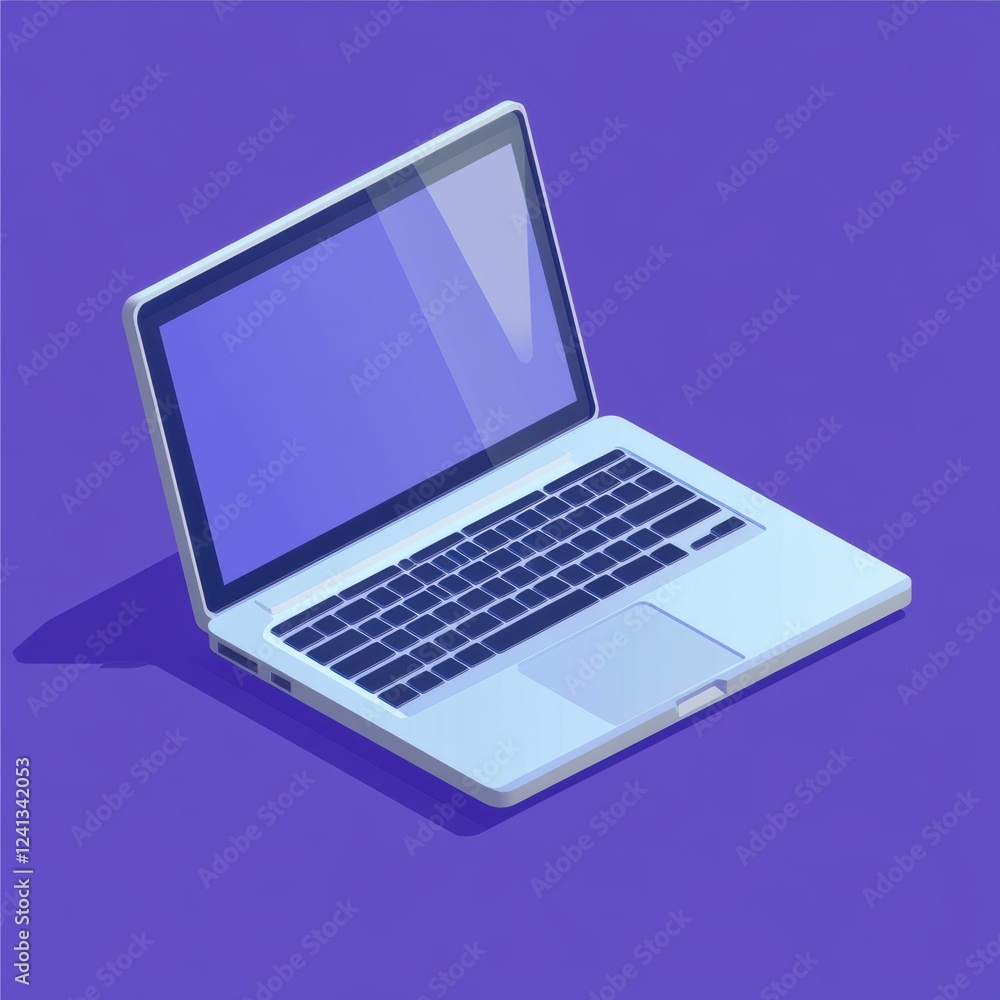 Isometric modern laptop with a blue gradient background, sleek and minimalist design. Isometric modern laptop with a blue gradient background, sleek and minimalist design.
